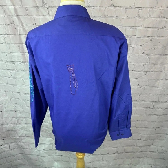 vintage grandma purple Button down shirt with rhinestone cats size medium - Picture 5 of 10